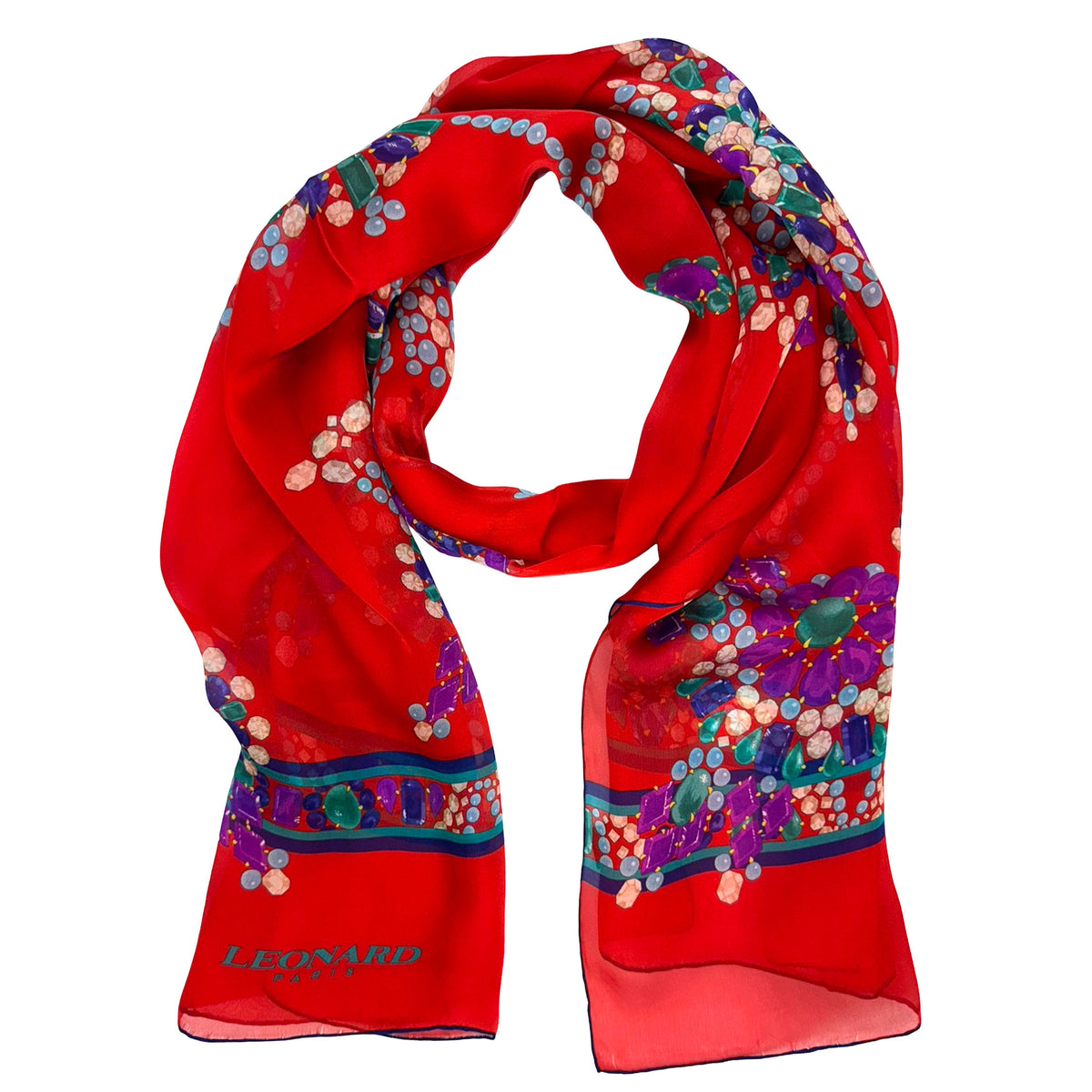 Leonard Paris Scarf Red Gems - Chiffon Silk Shawl