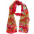 Leonard Paris Scarf Red Orange Green Floral Design - Chiffon Silk Shawl