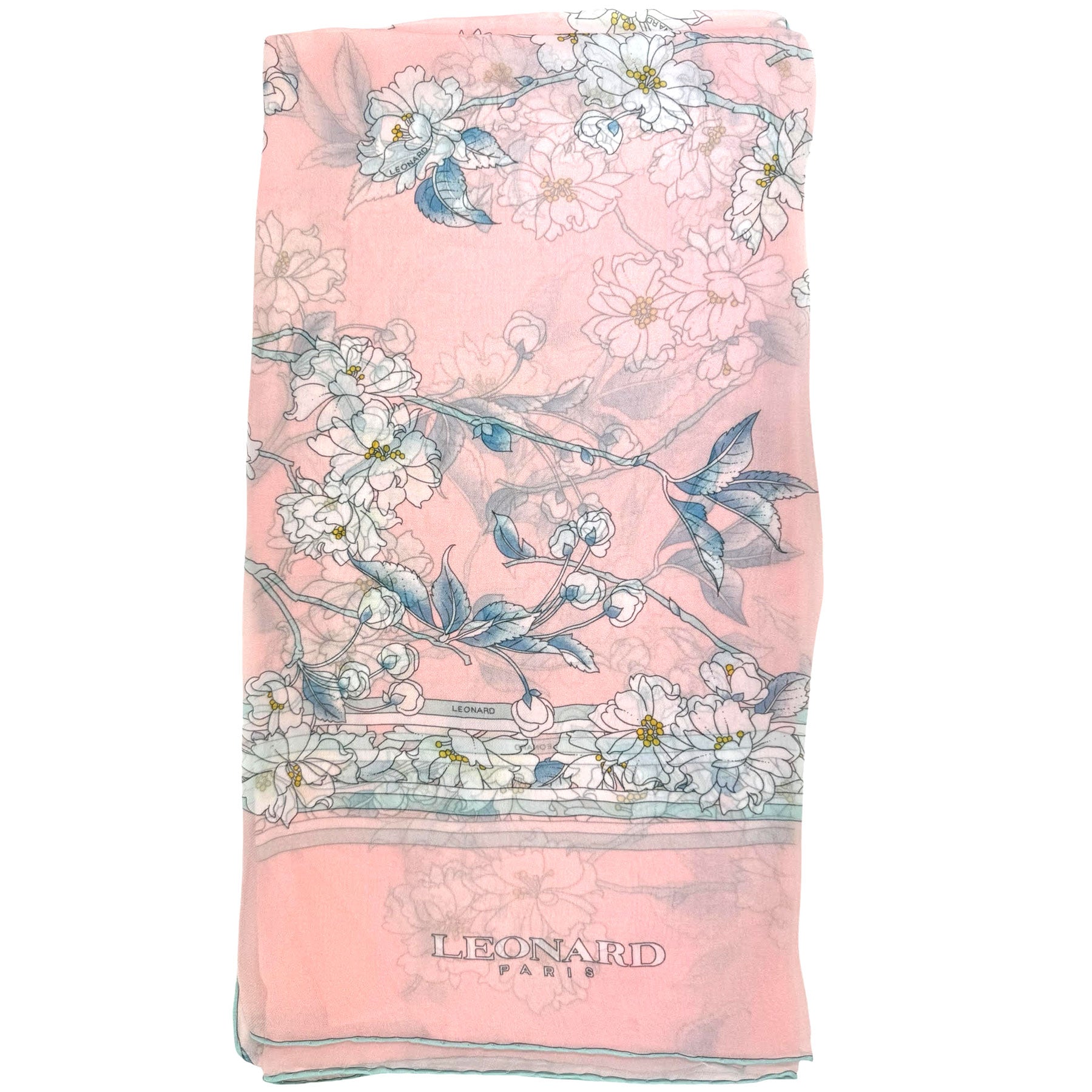 Leonard Paris Scarf Pink Floral Design - Chiffon Silk Shawl - Como