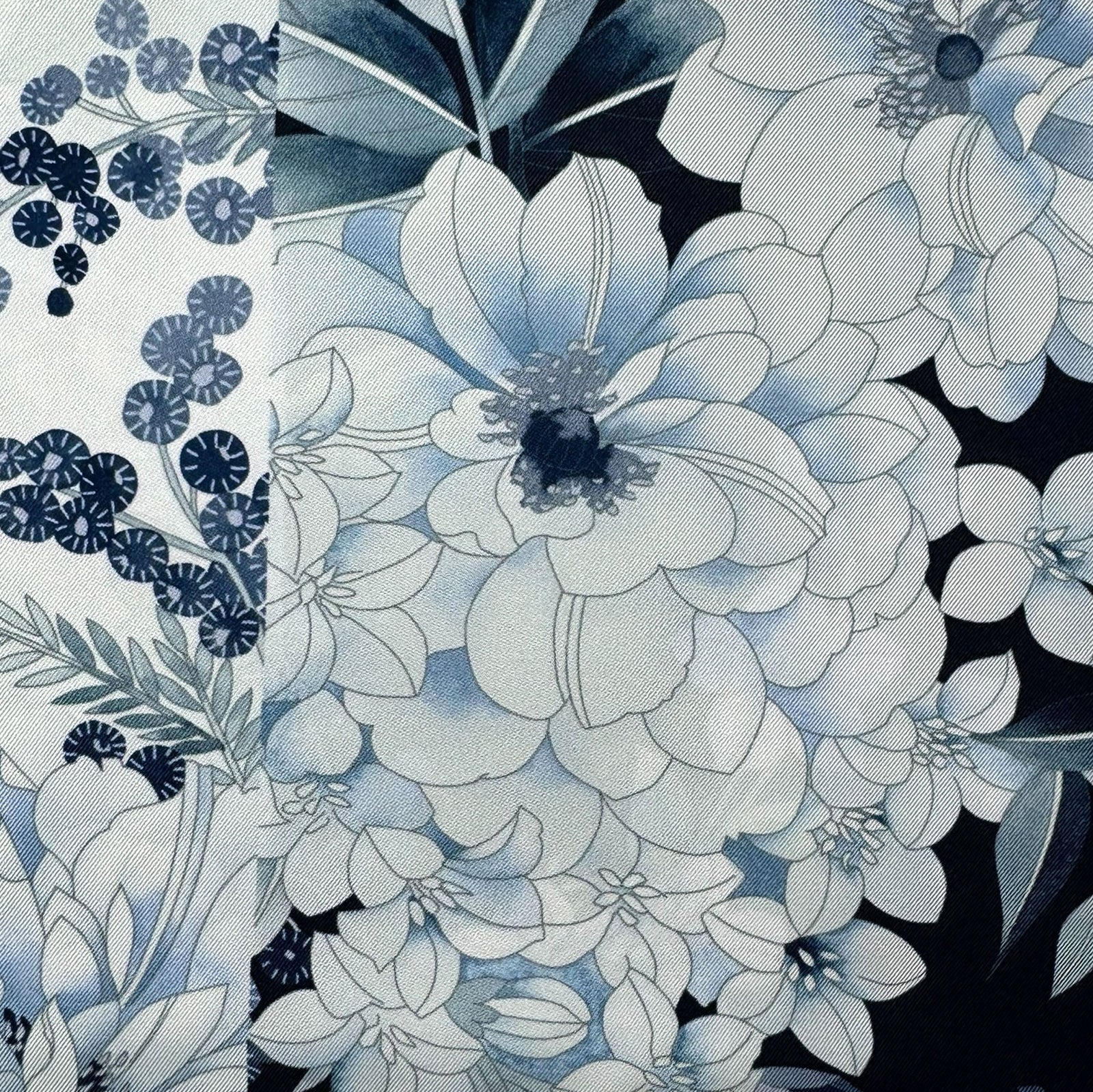 Leonard Paris Scarf White Navy Gray Floral - Twill Silk Large Square Scarf