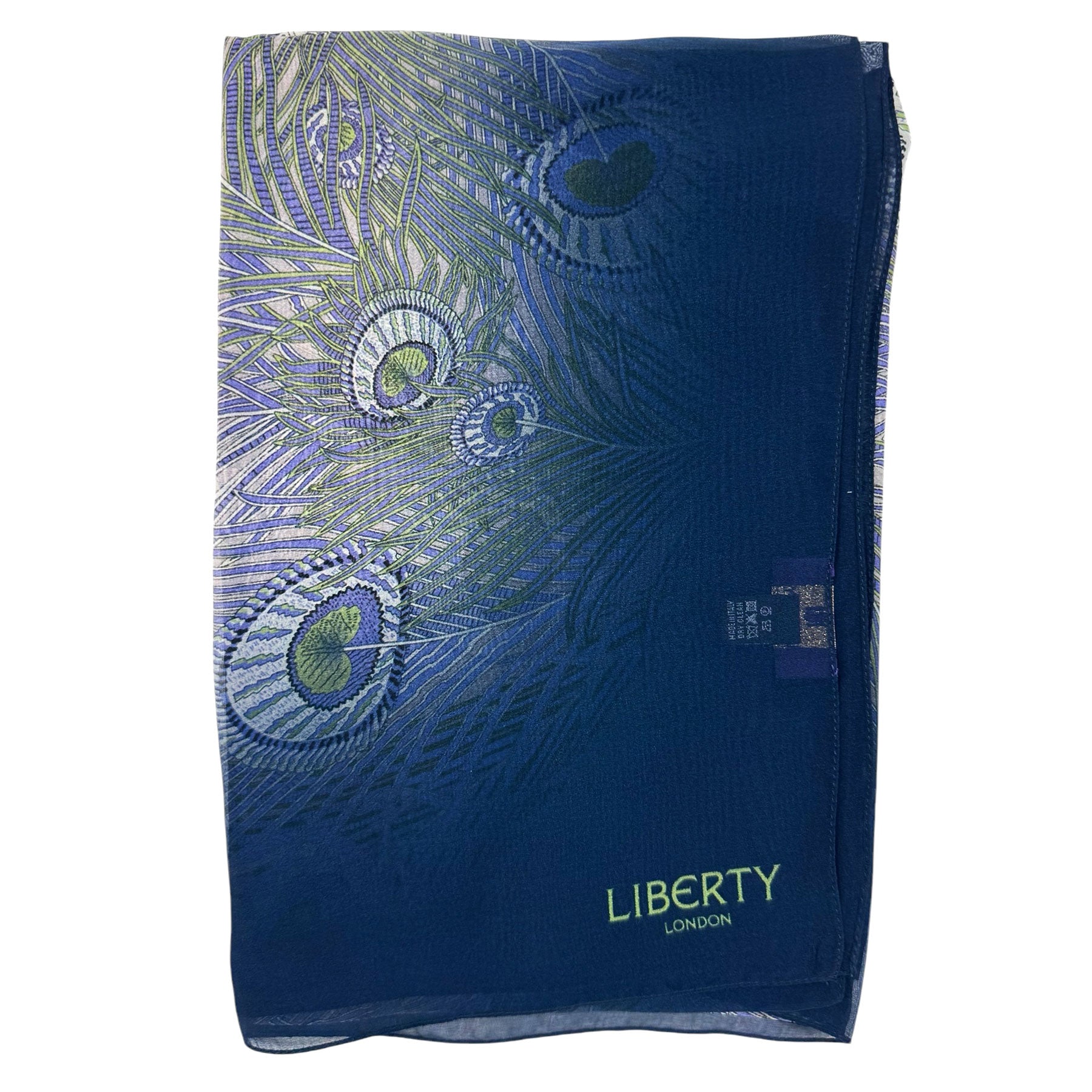 Liberty London Scarf Peacock Design - Extra Large Square Chiffon Silk Shawl