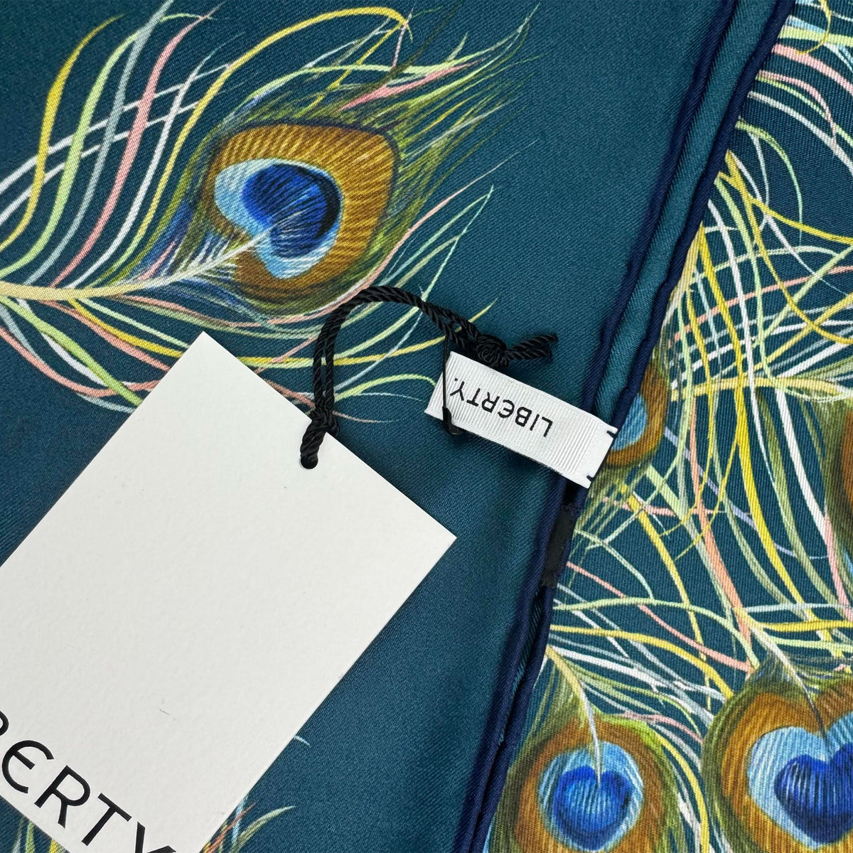 Liberty London Scarf Peacock Plume Design - Twill Silk Square Foulard