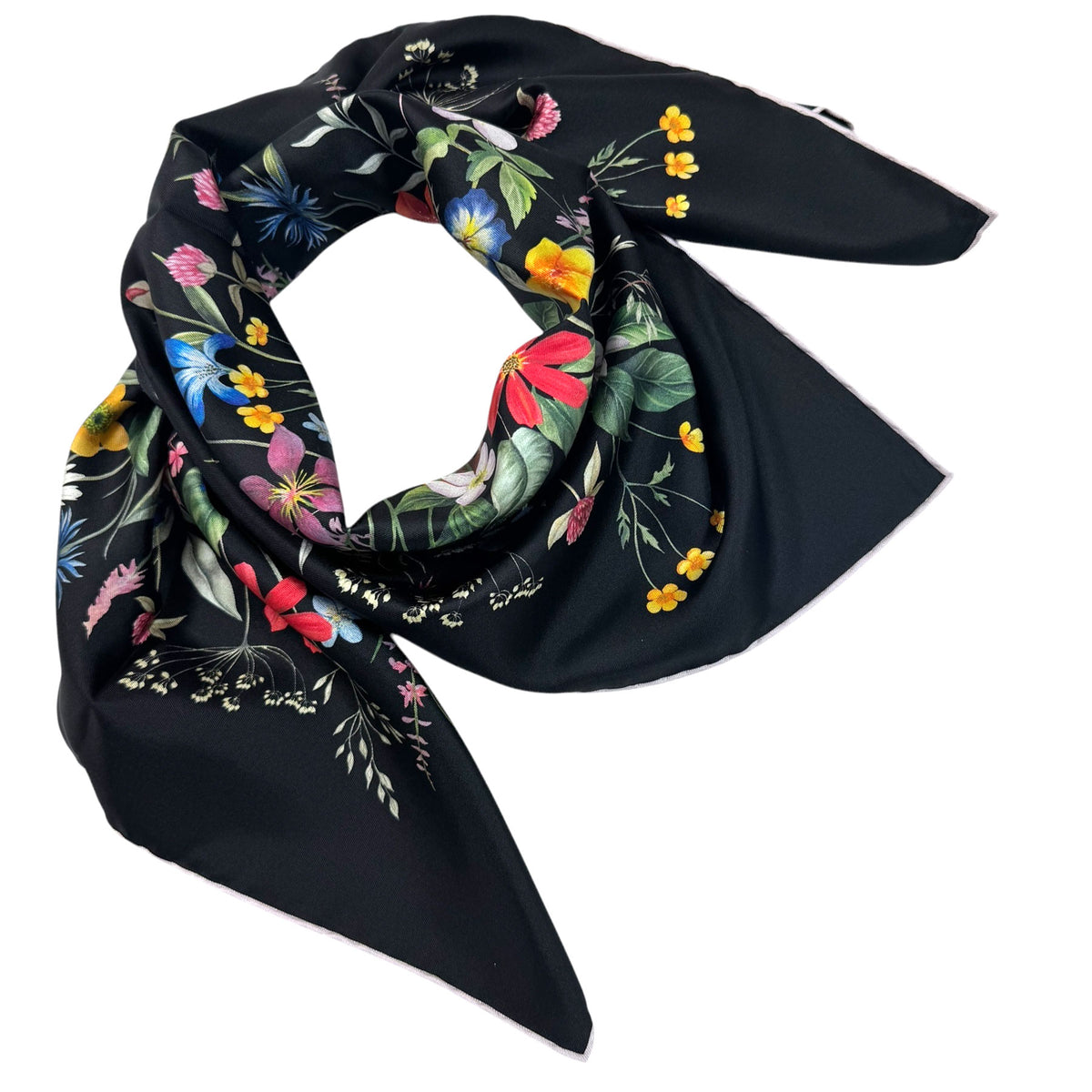 Liberty London Scarf Black Floral &amp; Tigers - Twill Silk Square Foulard