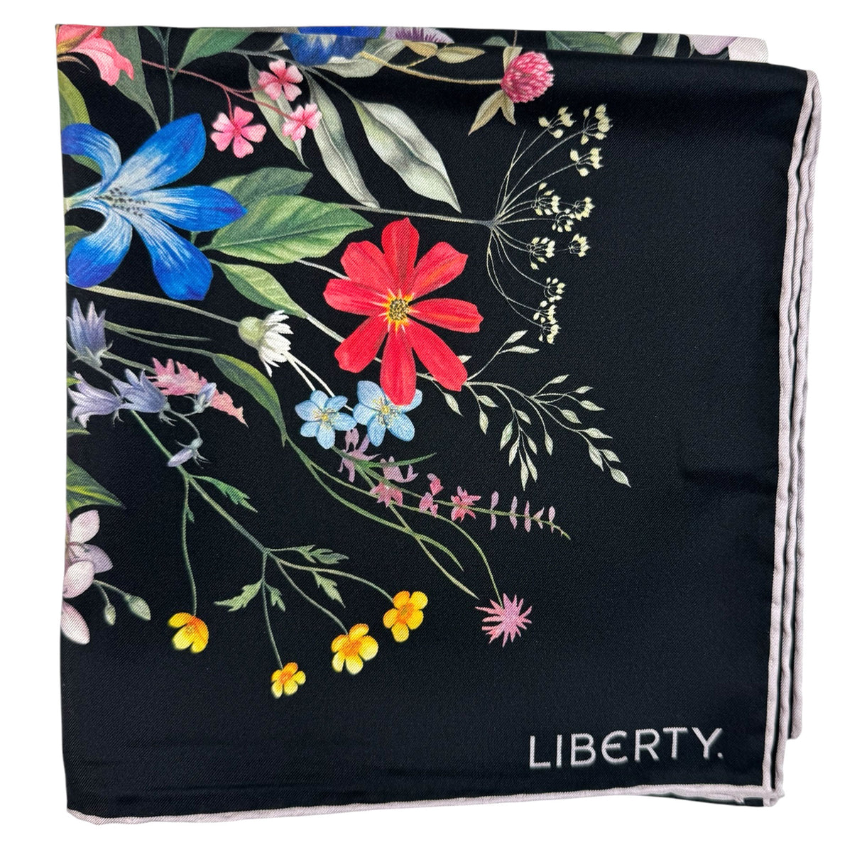 Liberty London Scarf Black Floral &amp; Tigers - Twill Silk Square Foulard