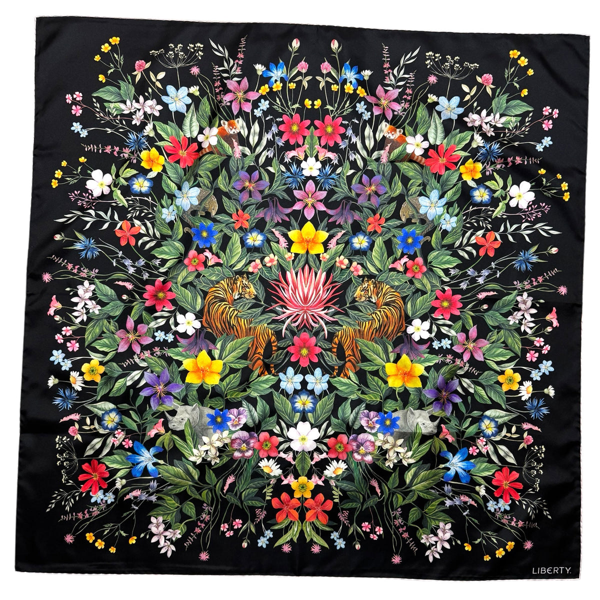 Liberty London Scarf Black Floral &amp; Tigers