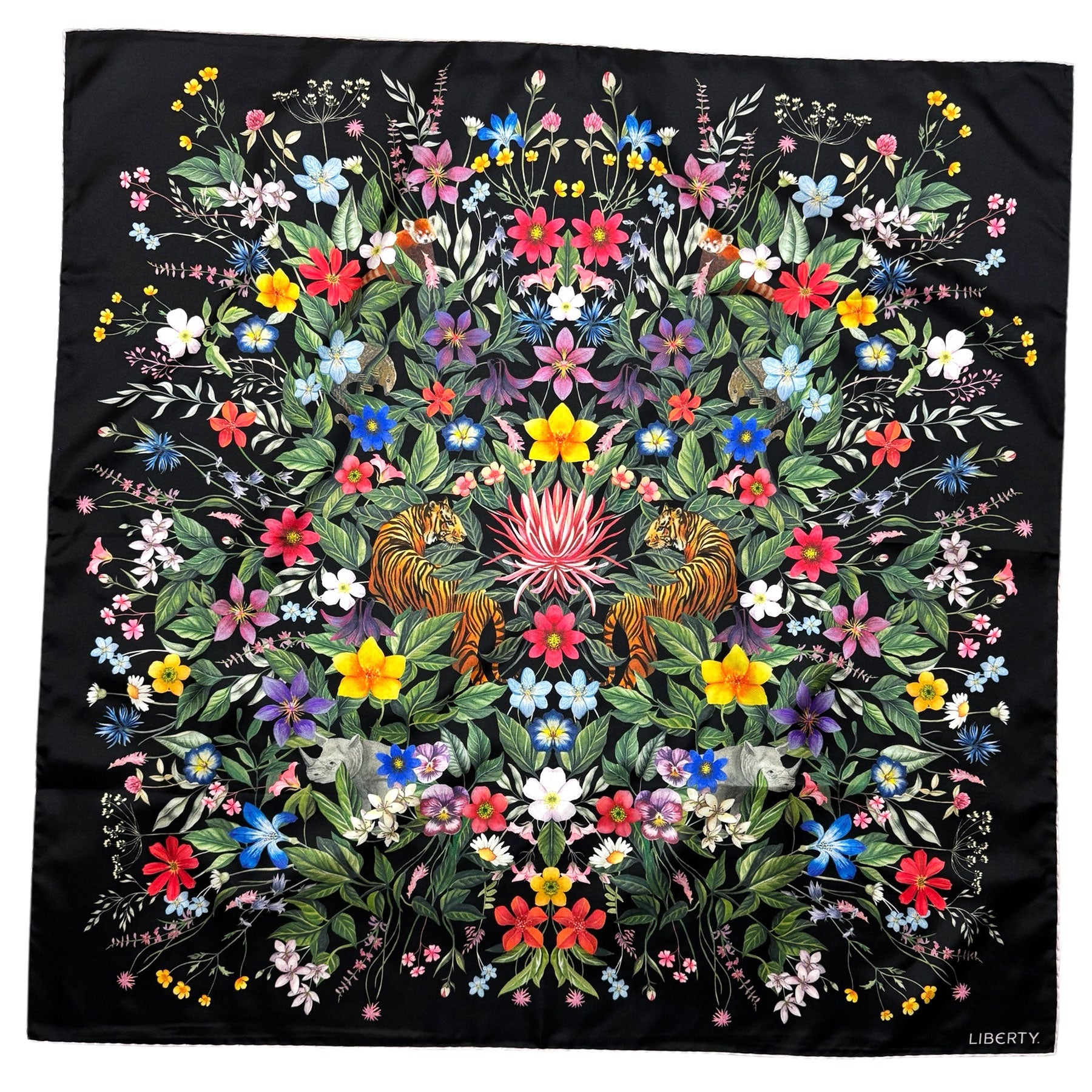 Liberty London Scarf Black Floral & Tigers
