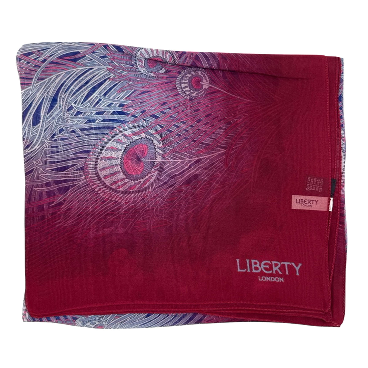 Liberty London Scarf Fuchsia Peacock Design - Extra Large Chiffon Silk Shawl
