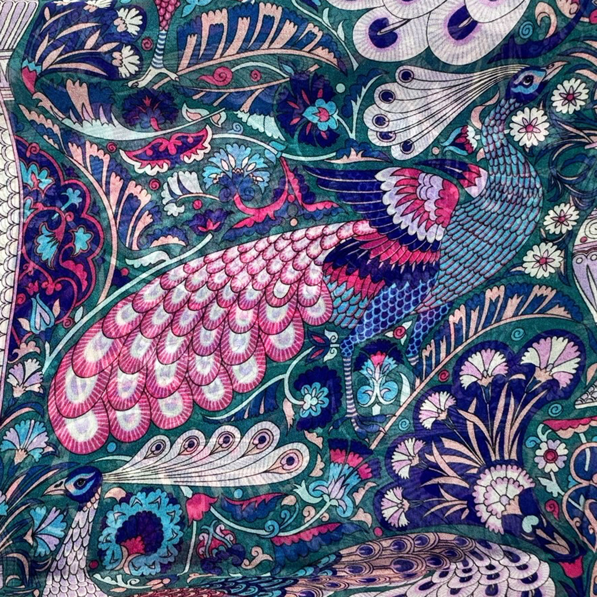 Liberty London Scarf Pink Green Dark Blue Peacock Design - Chiffon Silk Shawl SALE