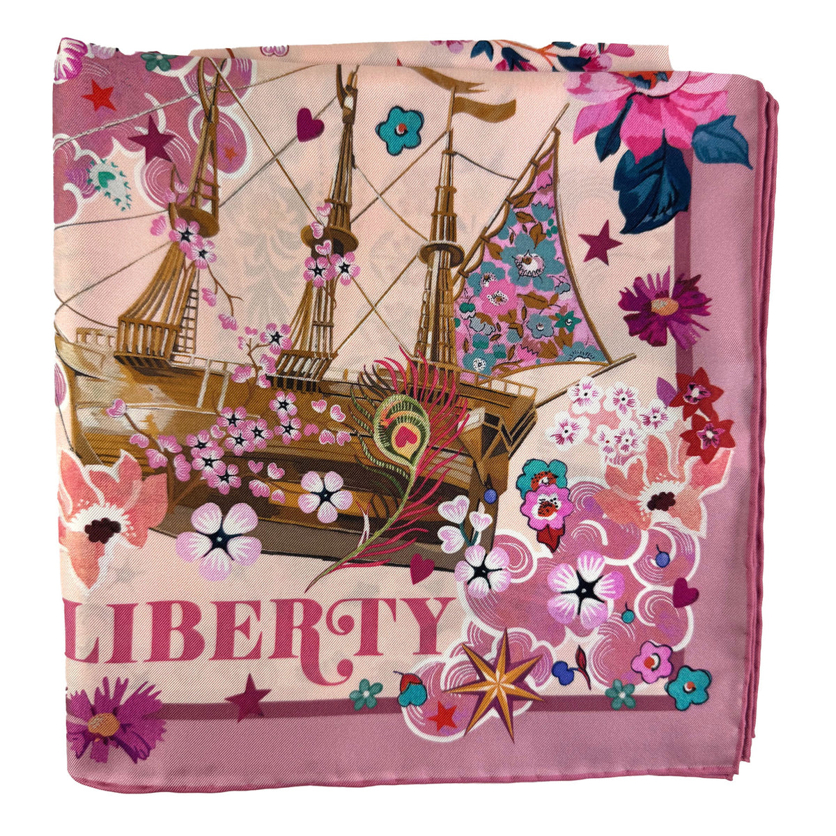 Liberty London Scarf Pink Signature Design - Twill Silk Square Foulard