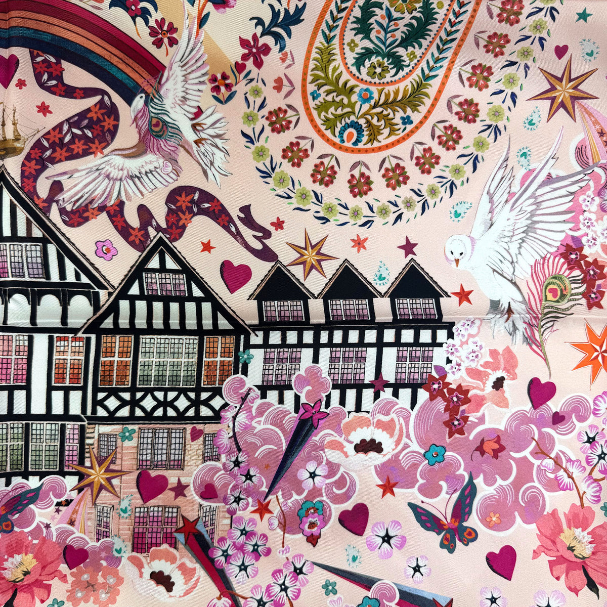 Liberty London Scarf Pink Signature Design - Twill Silk Square Foulard New
