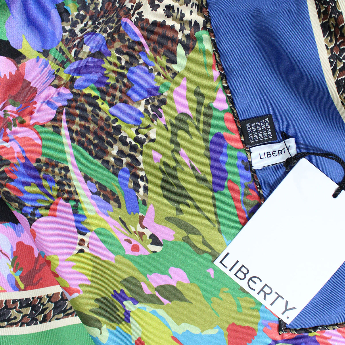 Liberty London Scarf Green Leopard - Twill Silk Square Foulard