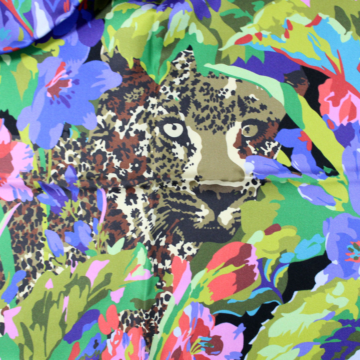 Liberty London Scarf Green Leopard - Twill Silk Square Foulard