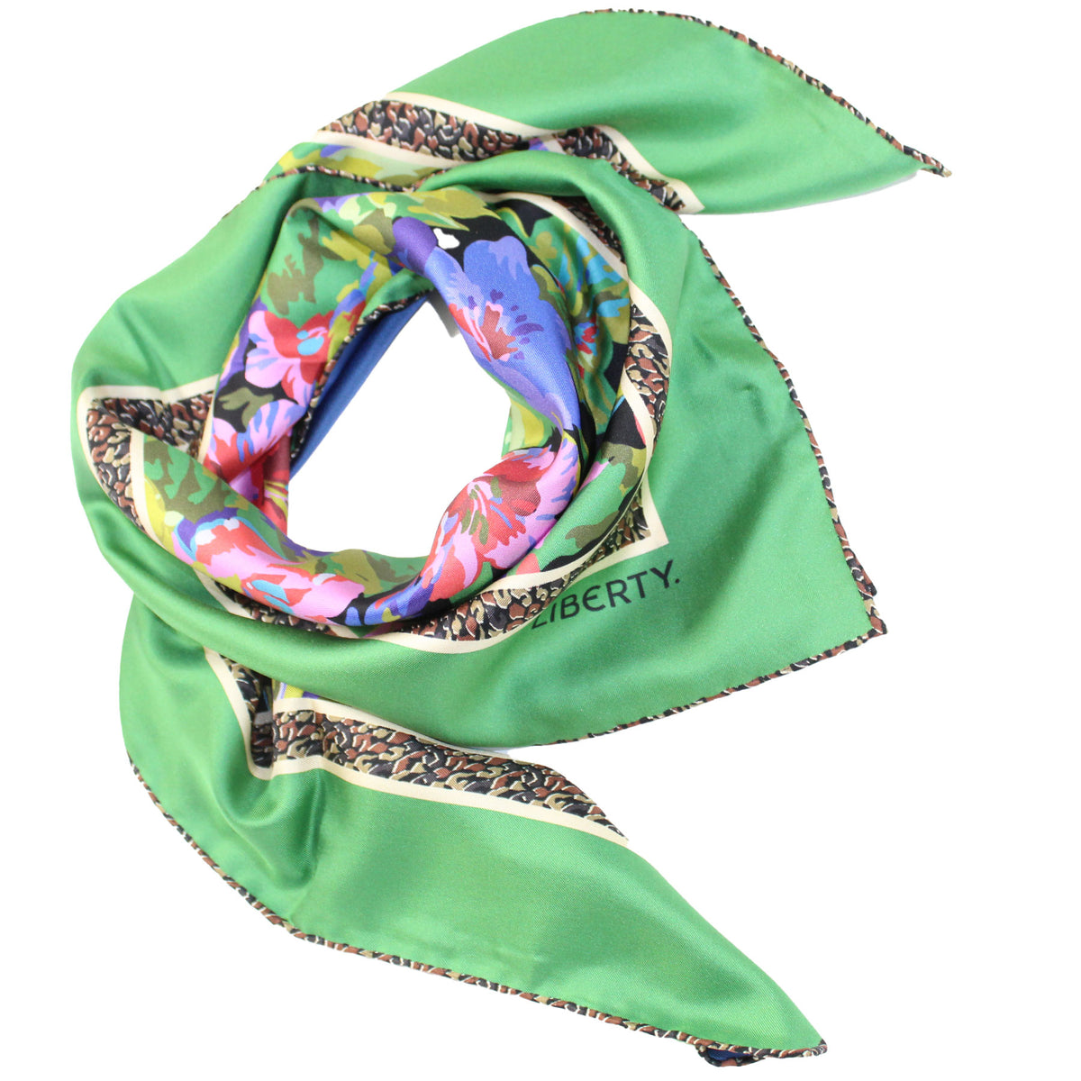 Liberty London Scarf Green Leopard - Twill Silk Square Foulard