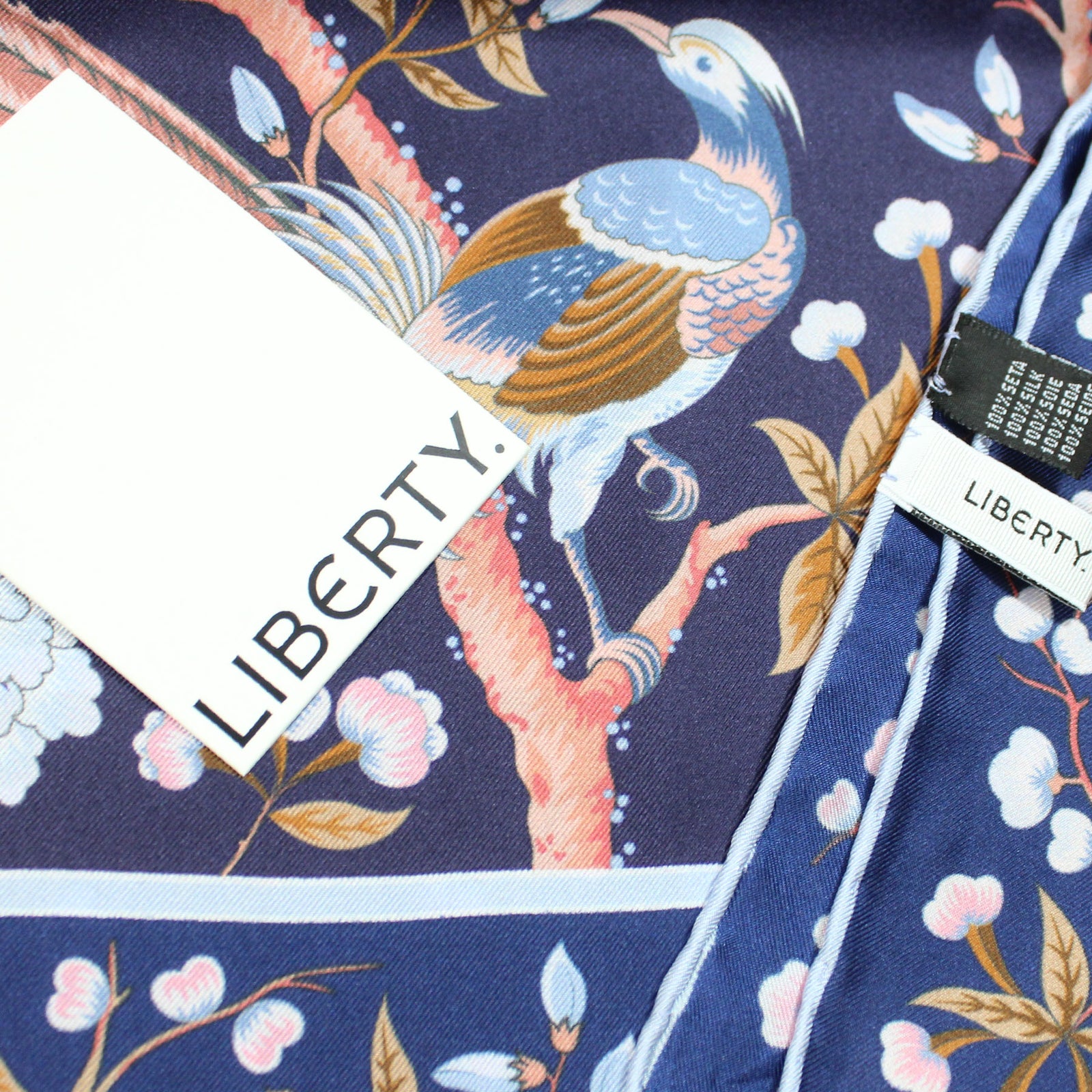 Liberty London Scarf Navy Elysian Paradise - Twill Silk Square Foulard