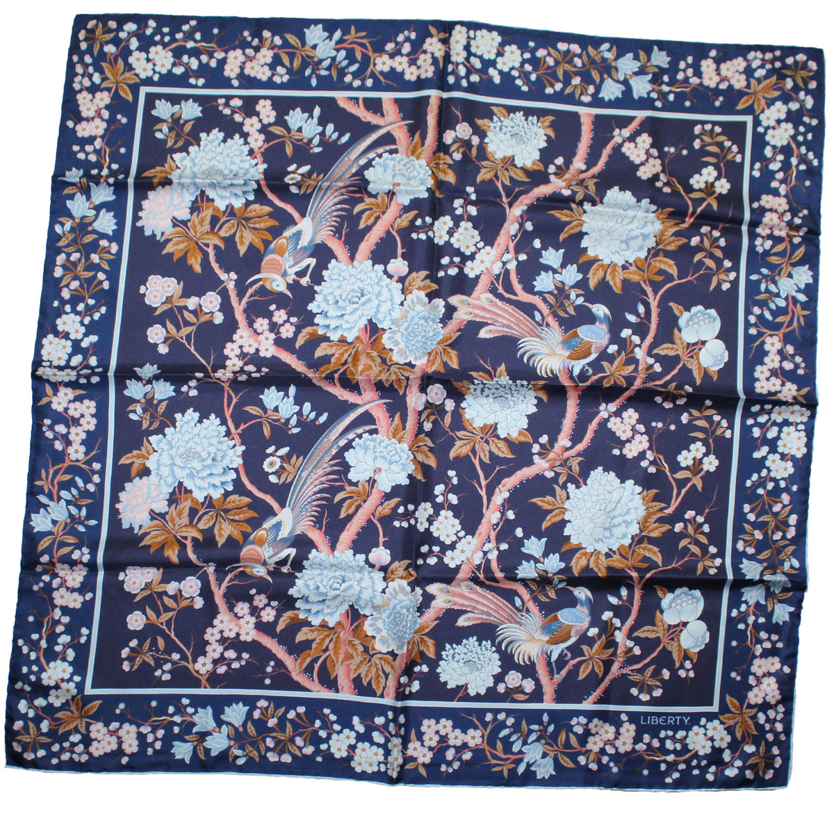 Liberty London Scarf Navy Elysian Paradise - Twill Silk Square Foulard