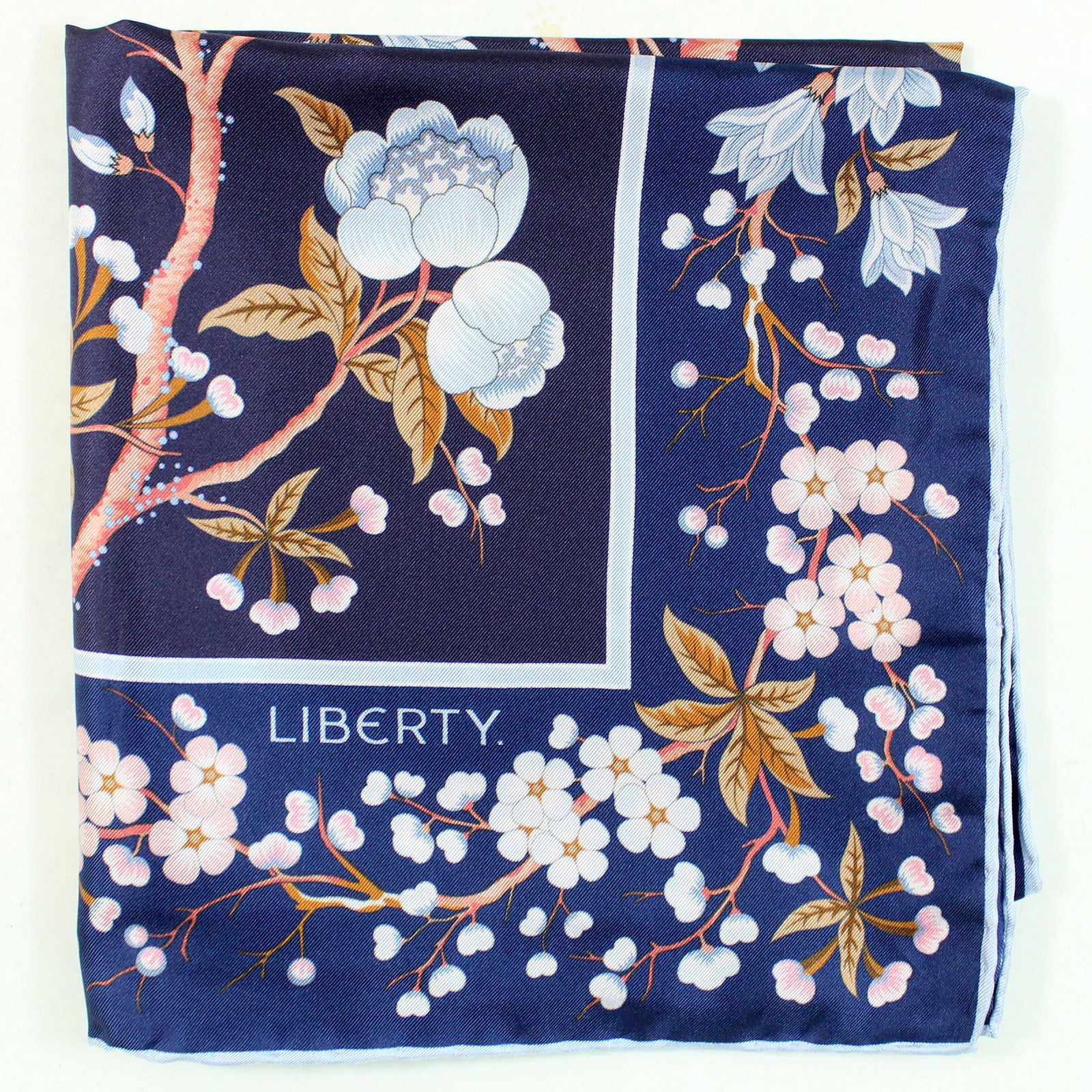 Liberty London Scarf Navy Elysian Paradise - Twill Silk Square Foulard