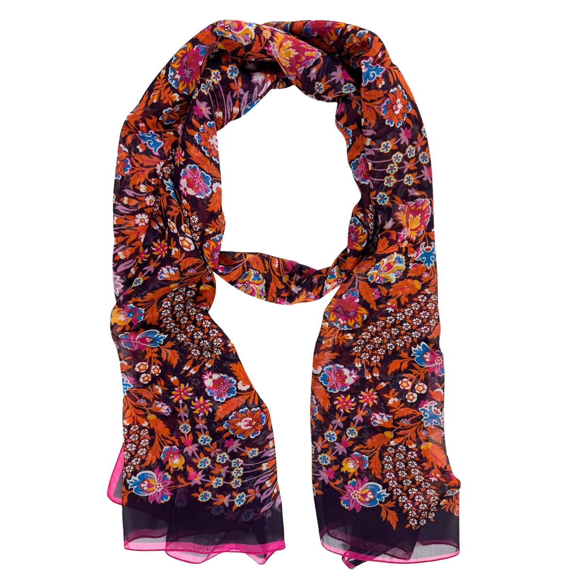Liberty London Scarf Maroon Orange Floral Ornamental Design