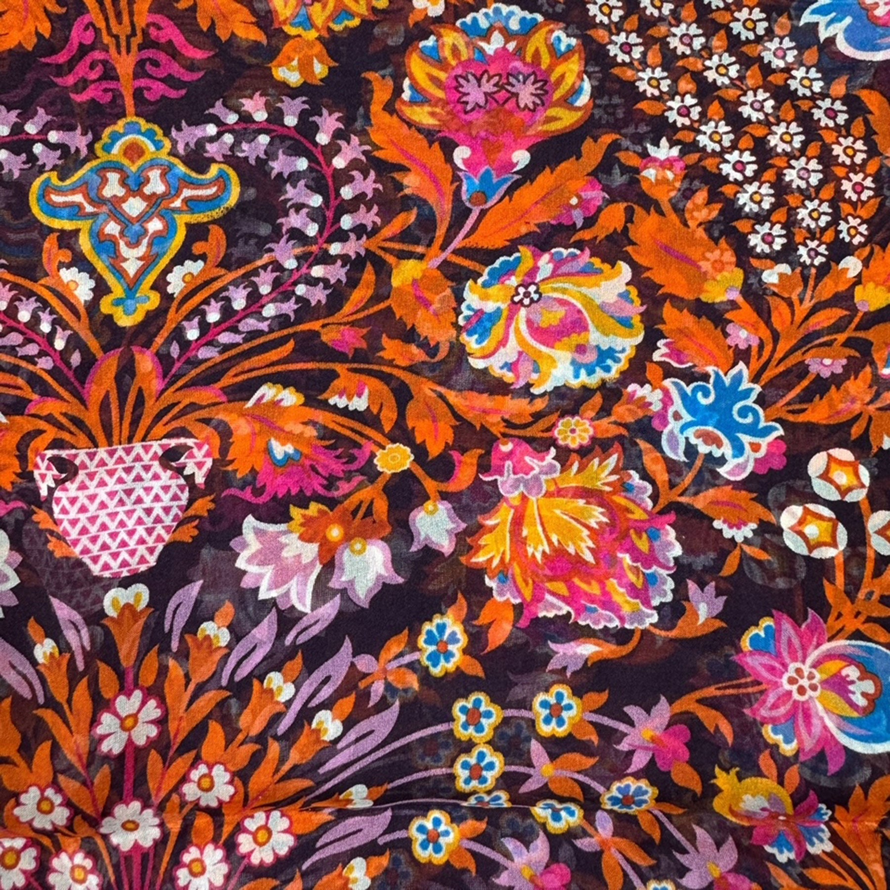 Liberty London Scarf Maroon Orange Floral Ornamental Design New