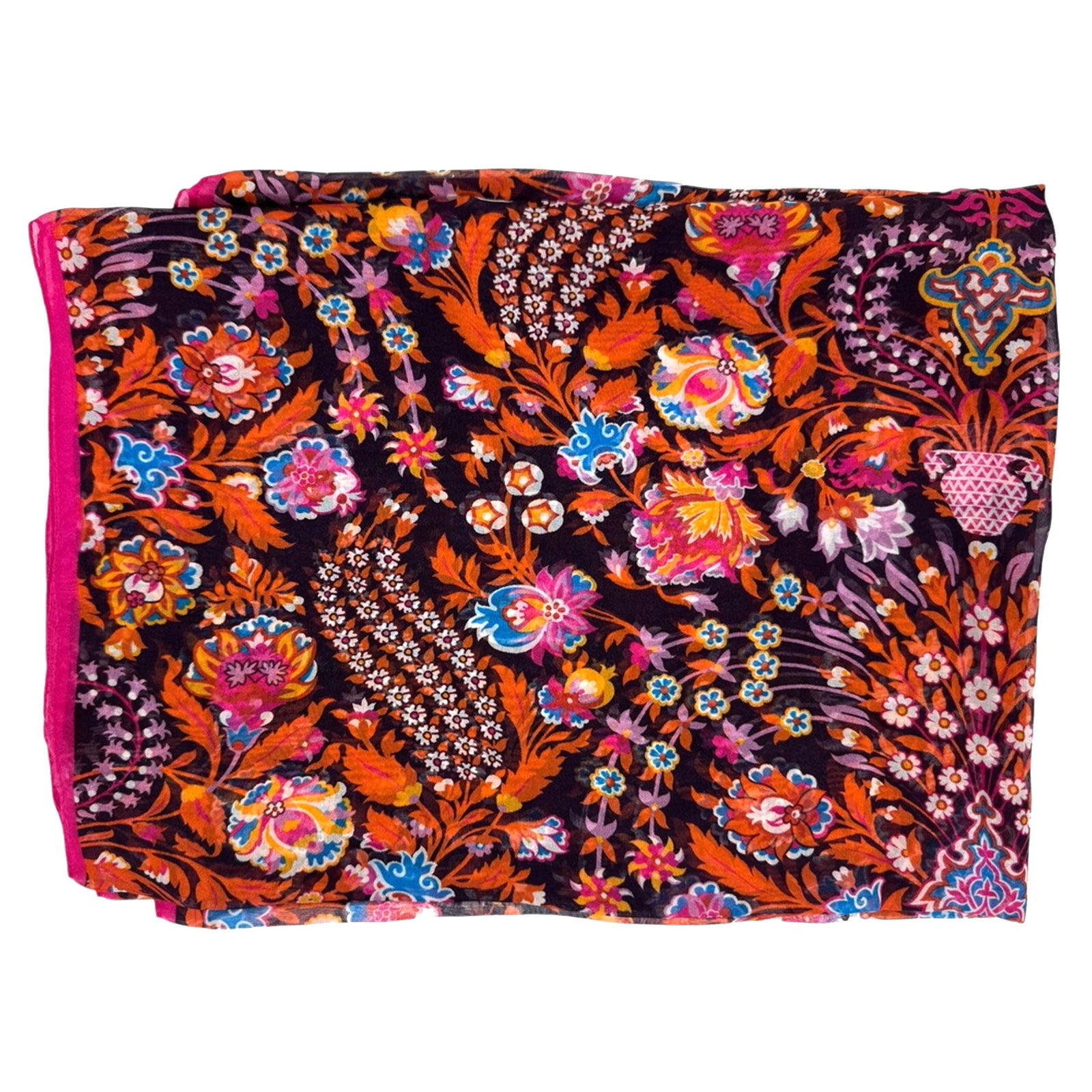 Liberty London Scarf Maroon Orange Floral Ornamental Design New