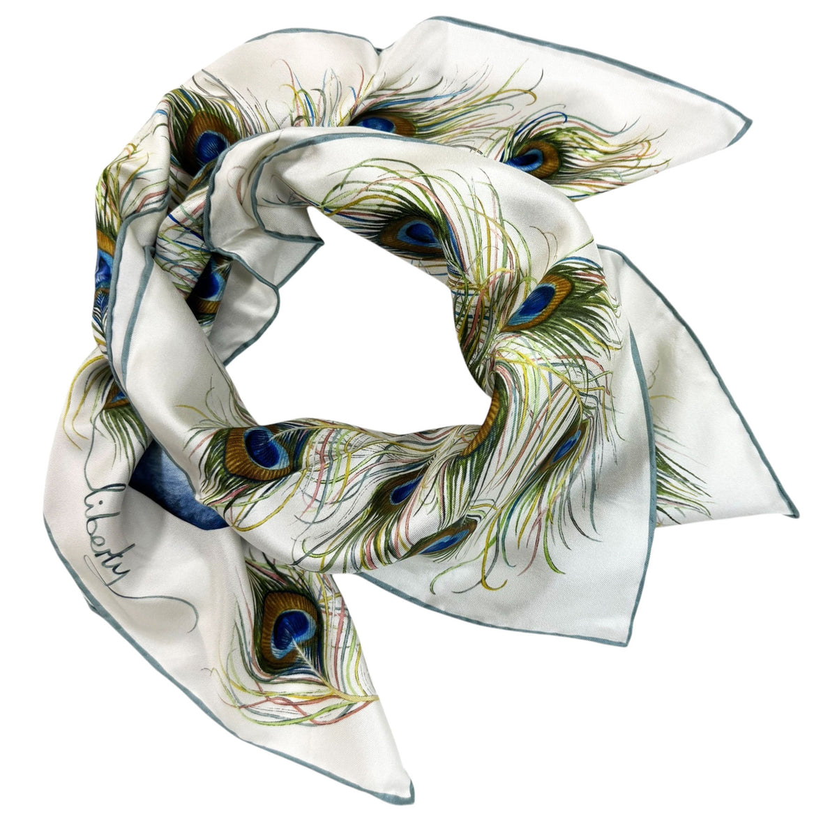 Liberty London Scarf White Green Blue Peacock
