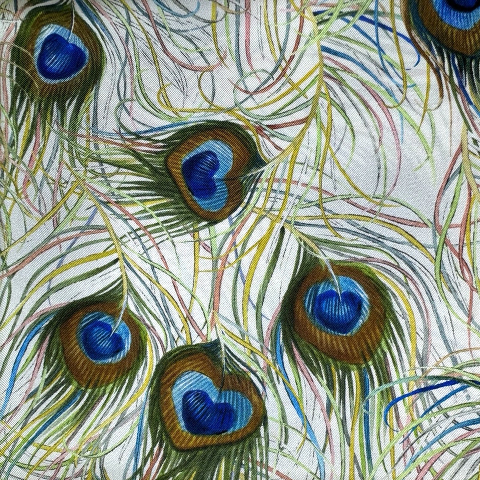 Liberty London Scarf White Green Blue Peacock Plume