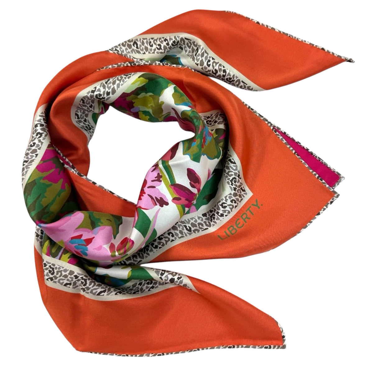 Liberty London Scarf Orange Leopard - Twill Silk Square Foulard