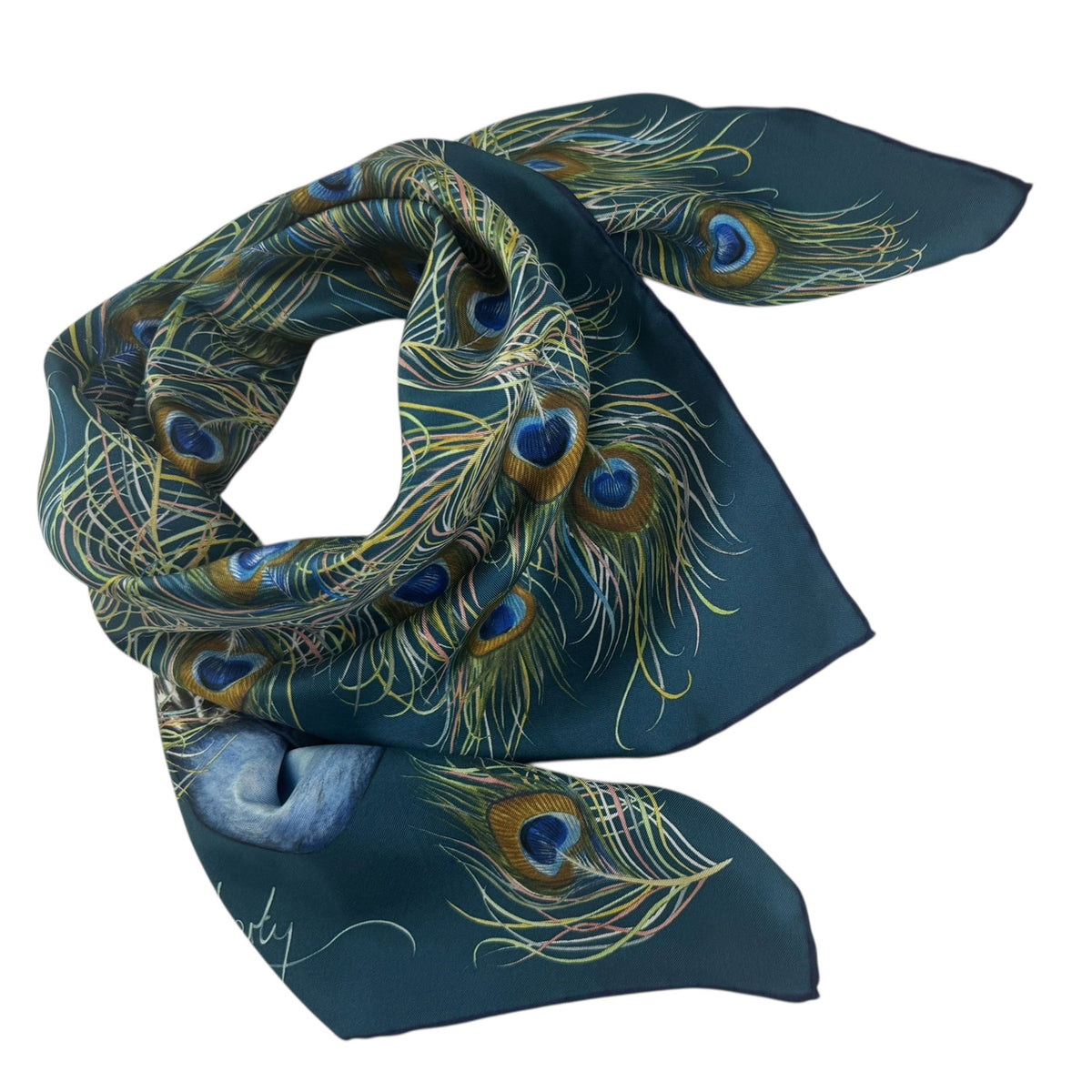 Liberty London Scarf Peacock Plume Design - Twill Silk Square Foulard