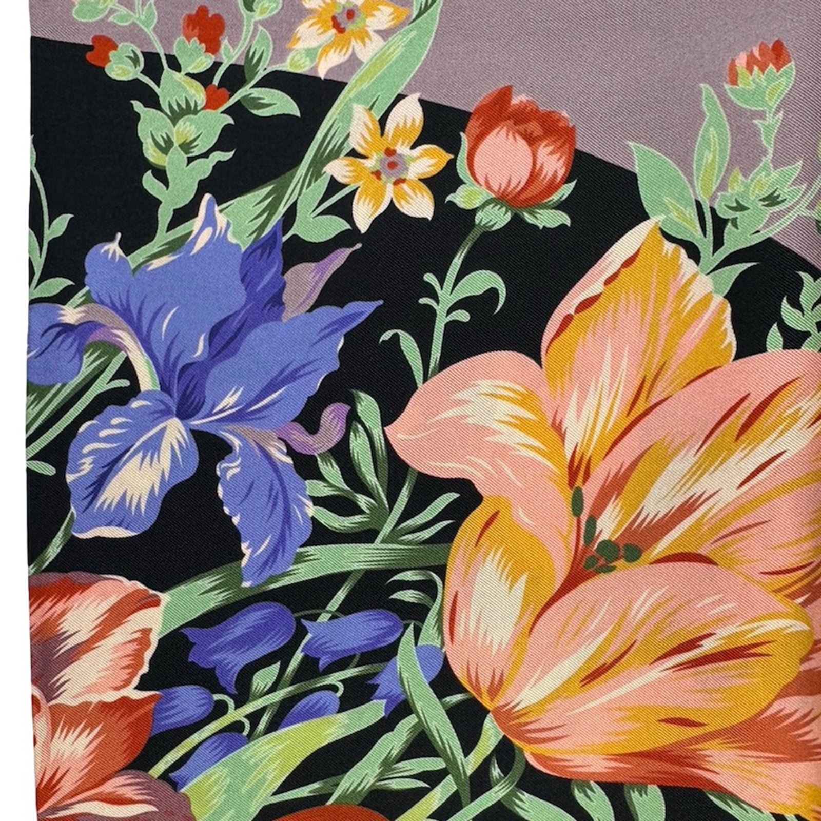 Liberty London Scarf Black Taupe Green Floral - Twill Silk Square Foulard