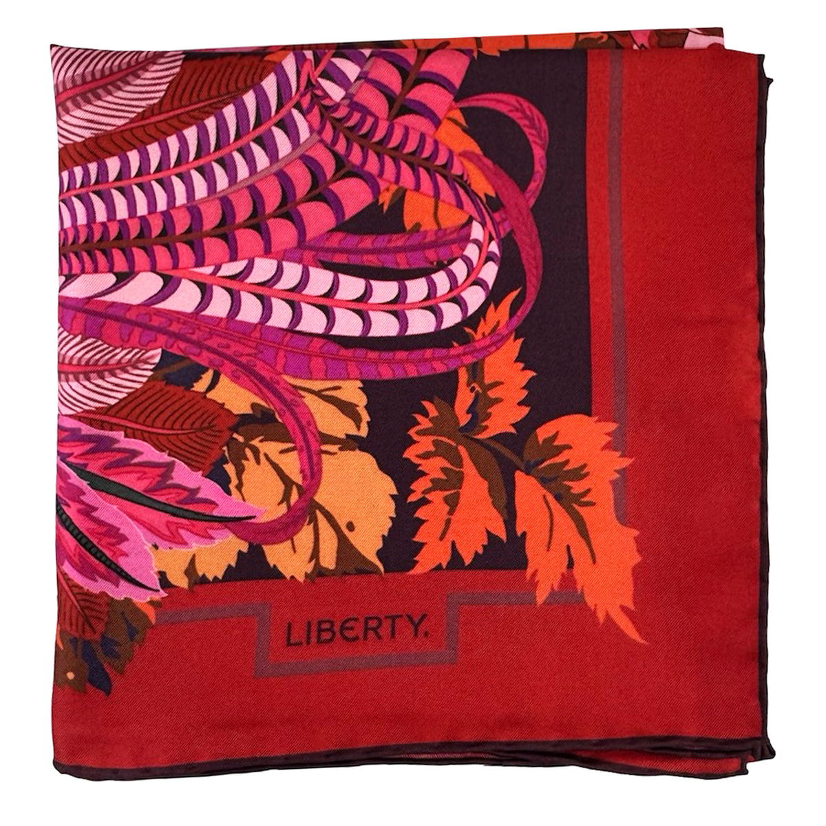 Liberty London Scarf Signature Peacock Design - Twill Silk Foulard New