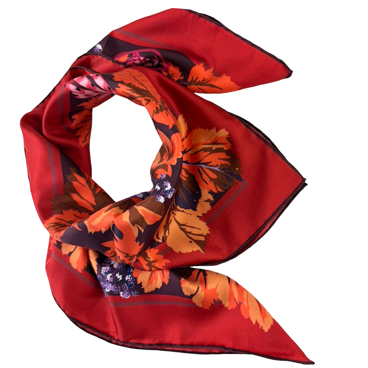 Liberty London Scarf Bordeaux Signature Peacock Design - Twill Silk Square Foulard