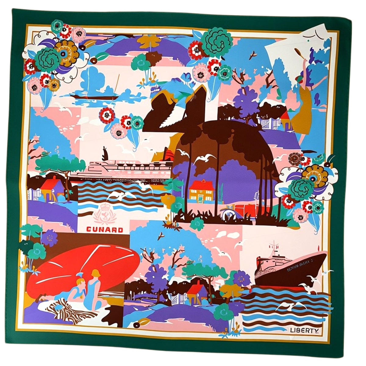 Liberty London Scarf Cunard Cruise Design - Twill Silk Square Foulard
