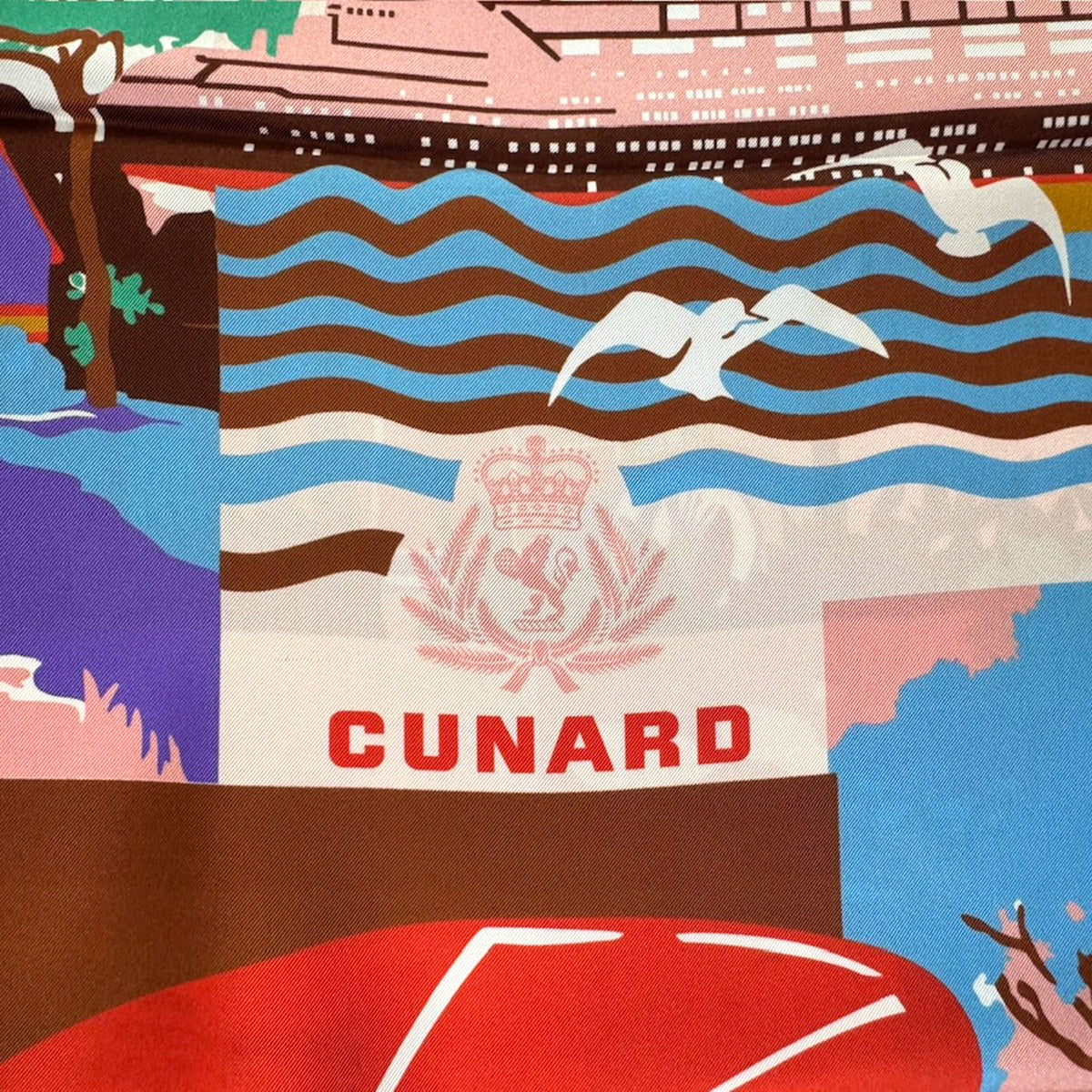 Liberty London Scarf Cunard Cruise Design - Twill Silk Square Foulard