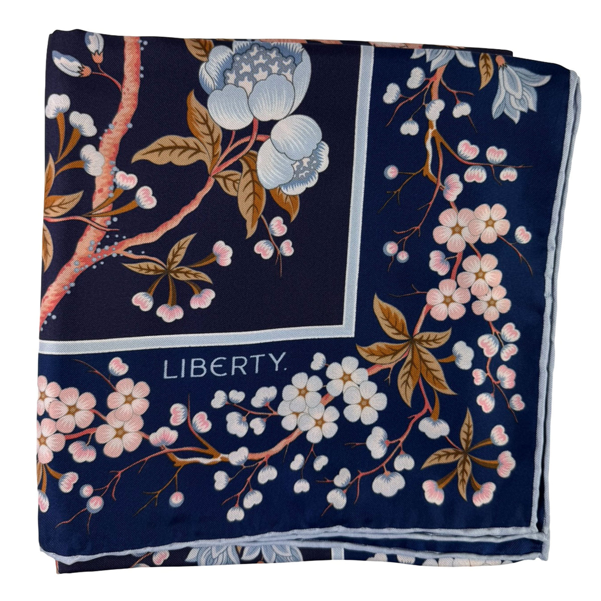 Liberty London Scarf Navy Floral Print - Twill Silk Square Foulard