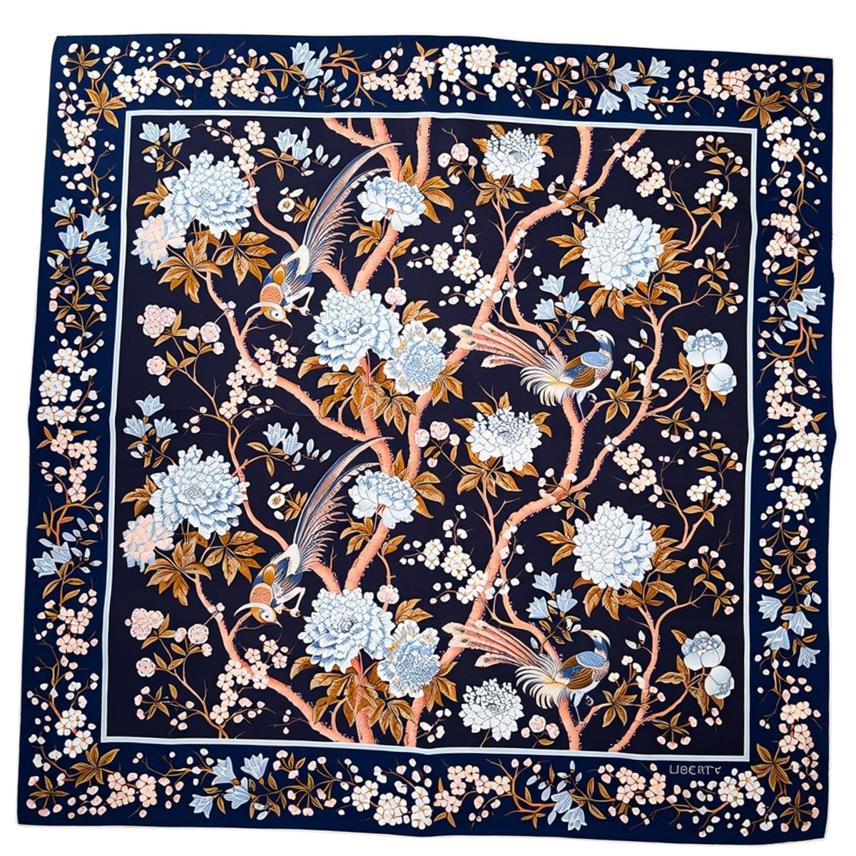 Liberty London Scarf Navy Floral Print - Twill Silk Square Foulard