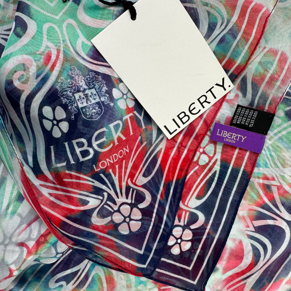 Liberty London Scarf Mint Red Midnight Blue Design - Extra Large Chiffon Silk Square Shawl