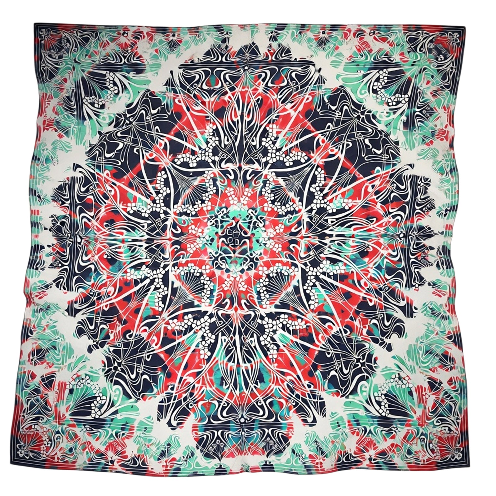 Liberty London Scarf Mint Red Midnight Blue Design 