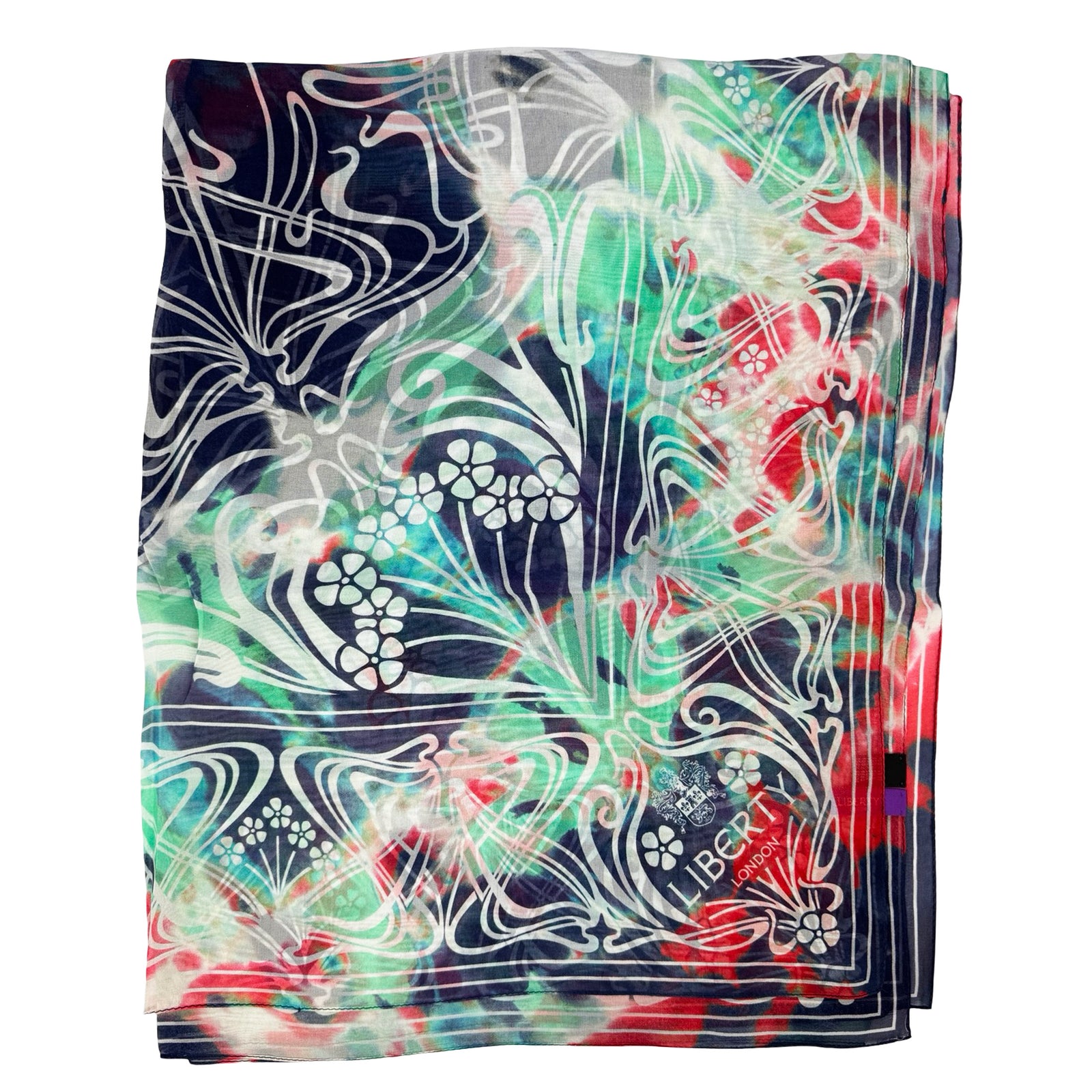 Liberty London Scarf Mint Red Midnight Blue Design 