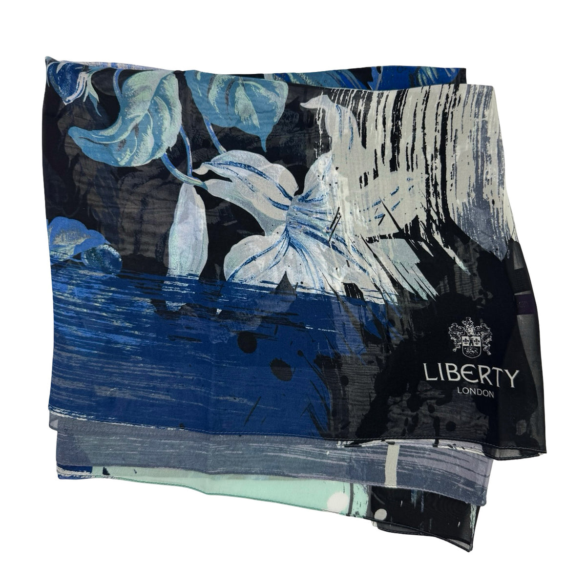  Liberty London Scarf Floral Black Royal Blue
