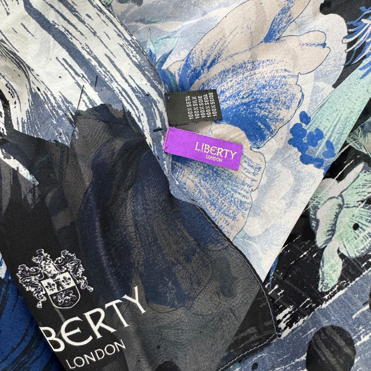 Liberty Scarf Floral Black Royal Blue