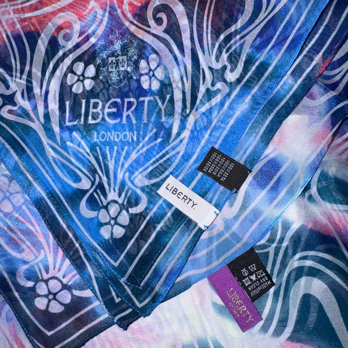 Liberty London Scarf Blue Design - Extra Large Chiffon Silk Square Shawl
