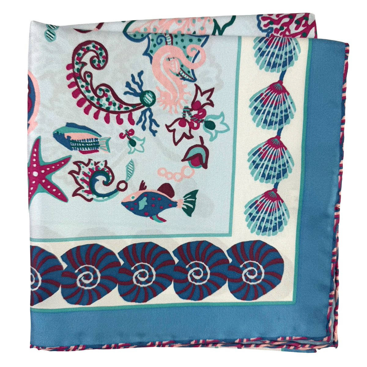 Liberty Scarf Sky Blue Sea Creatures - Twill Silk Square Foulard New