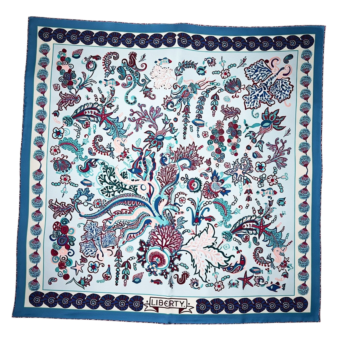 Liberty Scarf Sky Blue Sea Creatures - Twill Silk Square Foulard