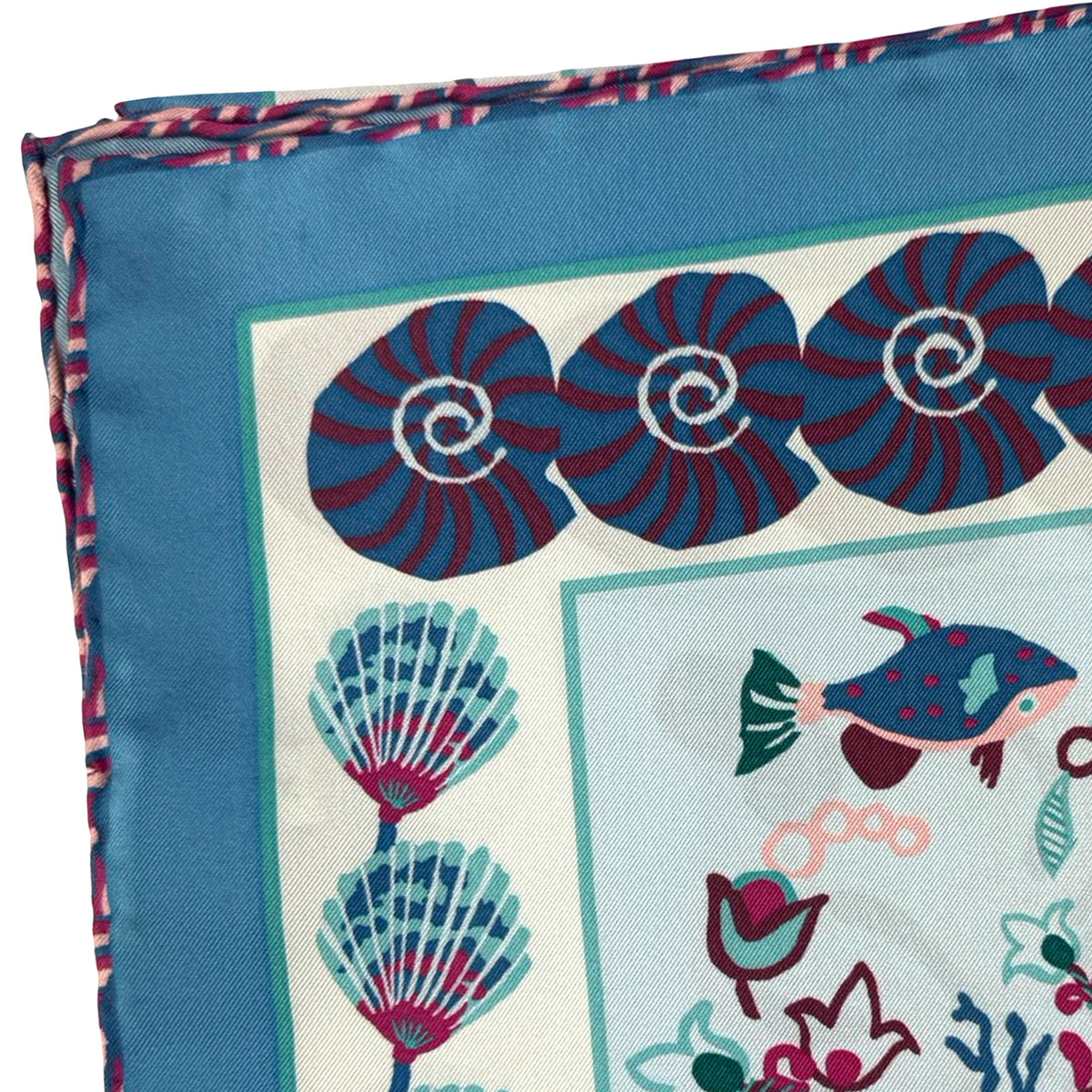 Liberty Scarf Sky Blue Ocean Creatures - Twill Silk Square Foulard