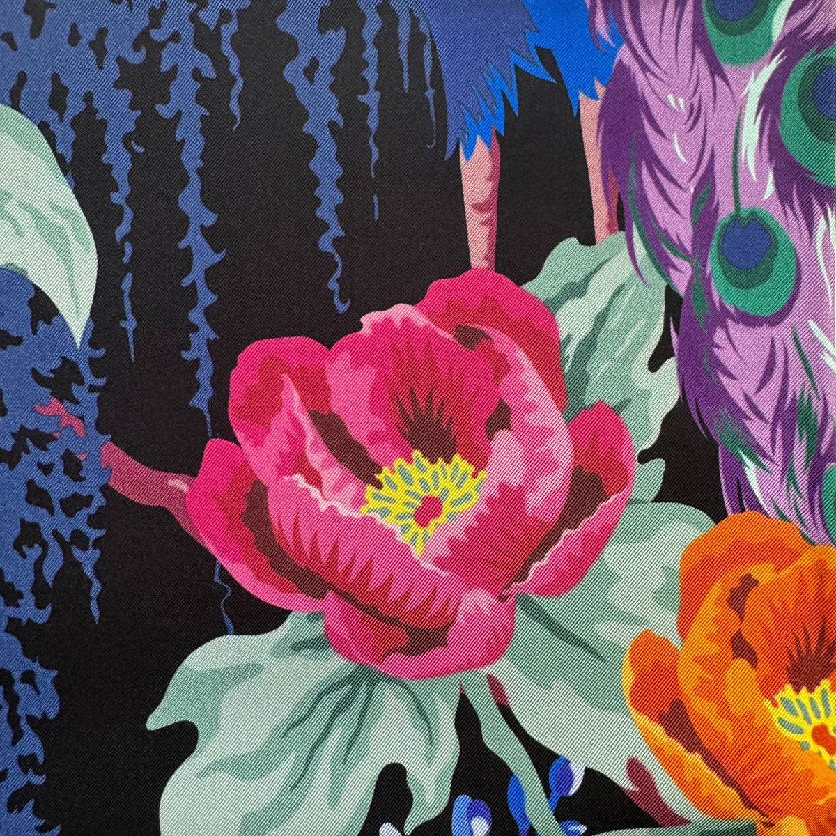 Liberty Scarf Floral &amp; Peacock - Twill Silk Square Foulard