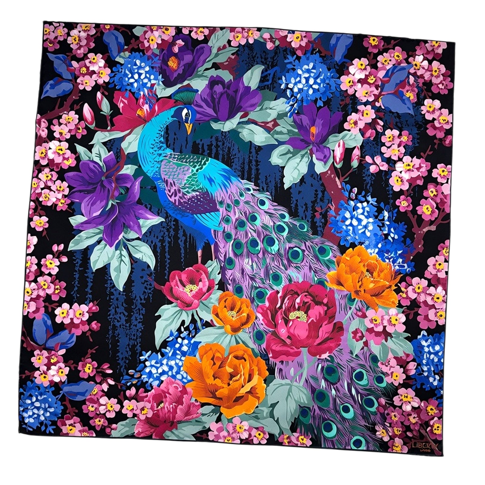 Liberty Scarf Floral & Peacock - Twill Silk Square Foulard