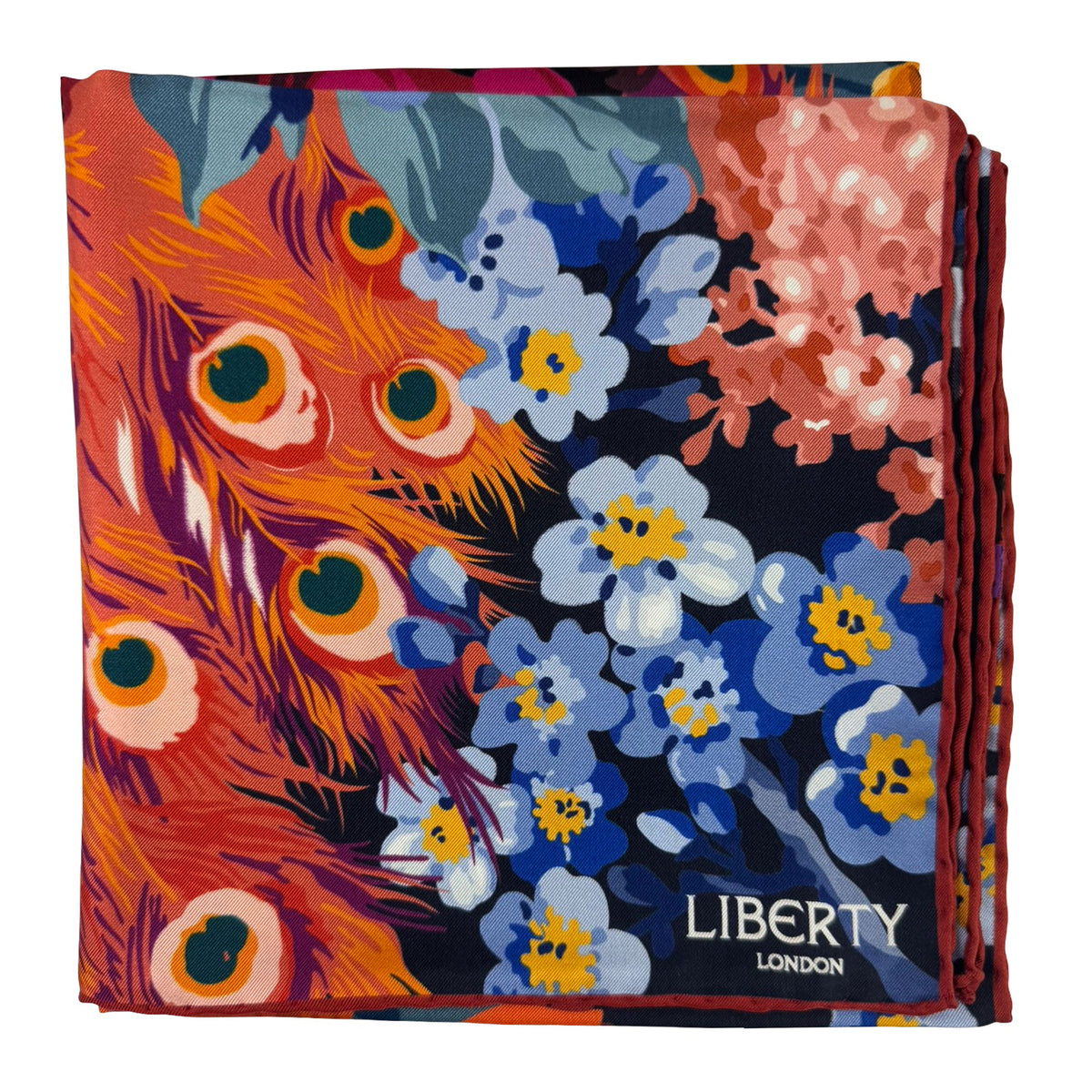 Liberty London Scarf Floral &amp; Peacock - Twill Silk Square Foulard