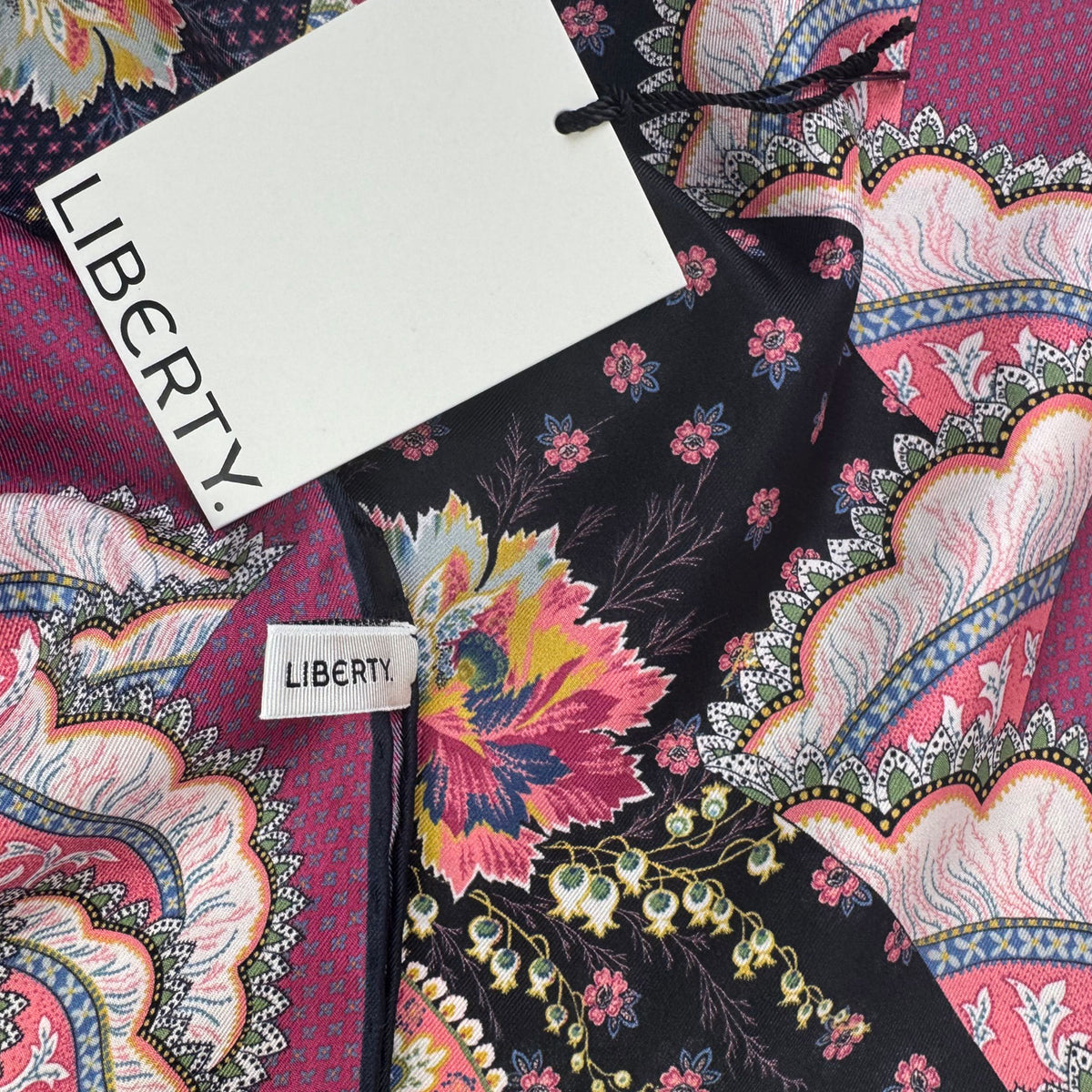 Liberty Scarf Pink Floral - Twill Silk Square Foulard