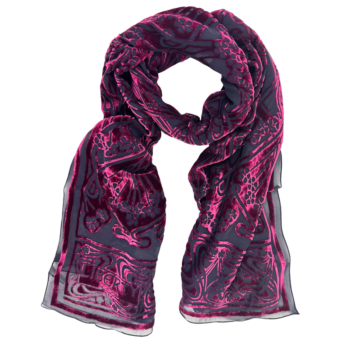 Liberty Scarf Bordeaux Design - Sheer Silk Velvet Shawl