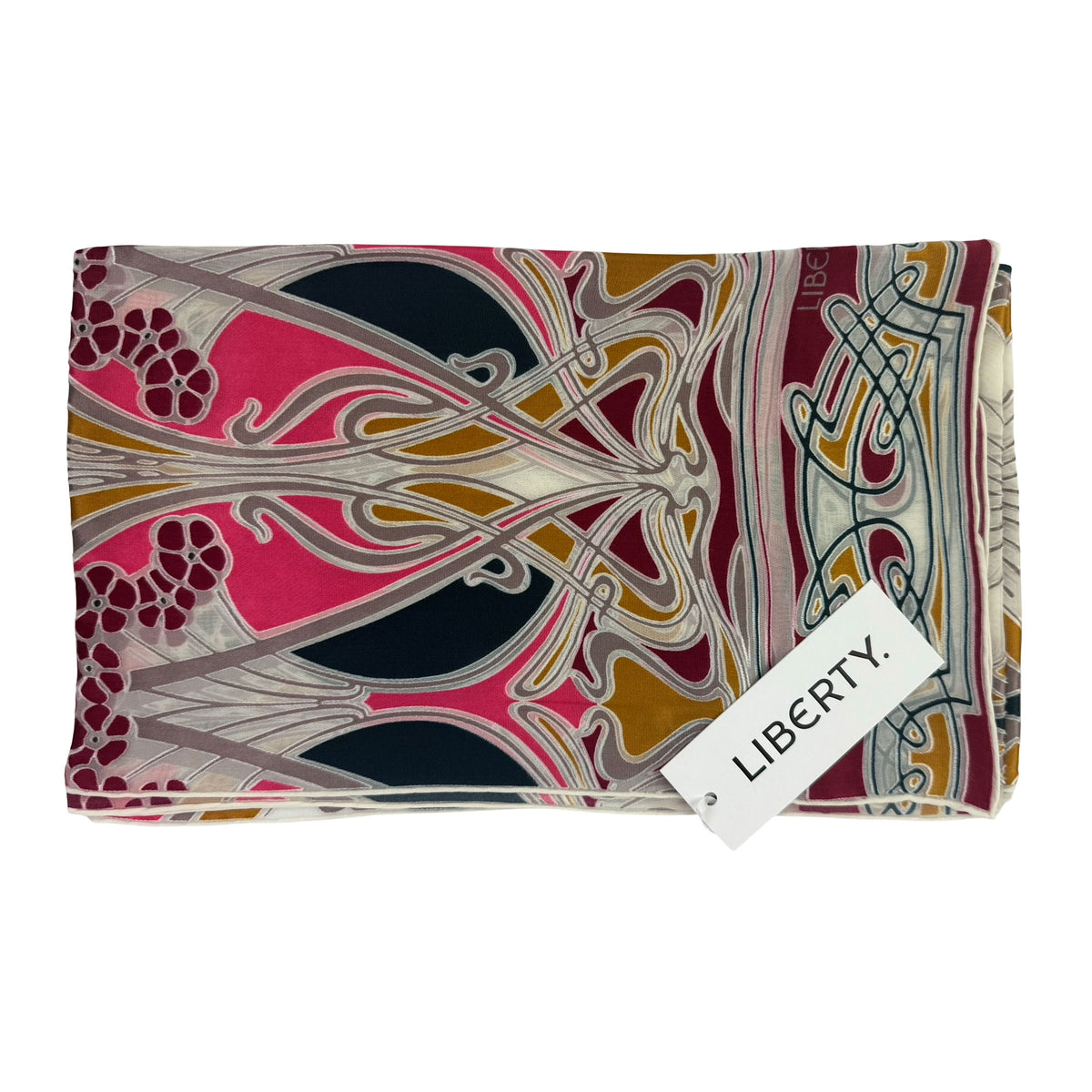 Liberty Scarf Hot Pink Mustard Bordeaux Design - Silk Blend Shawl