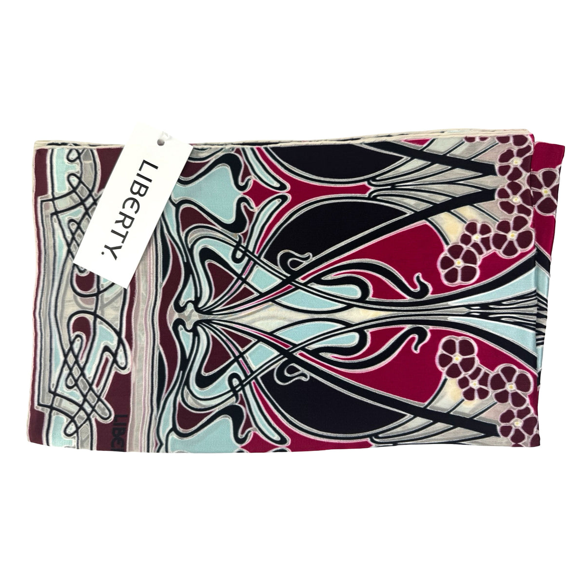 Liberty Scarf Fuchsia Sky Blue Black Design - Silk Blend Shawl